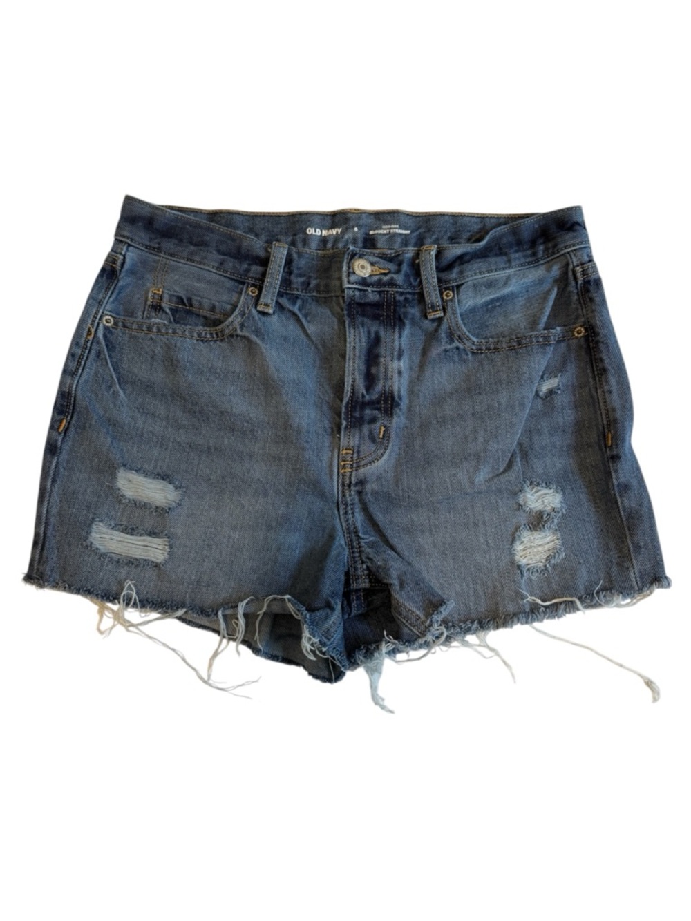 Old Navy Womens High Rise Slouchy Straight Denim Cut Off Shorts Size 6 Blue Wash
